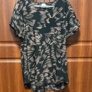 CAbi Black Blouse with Beige Brushstroke Print
